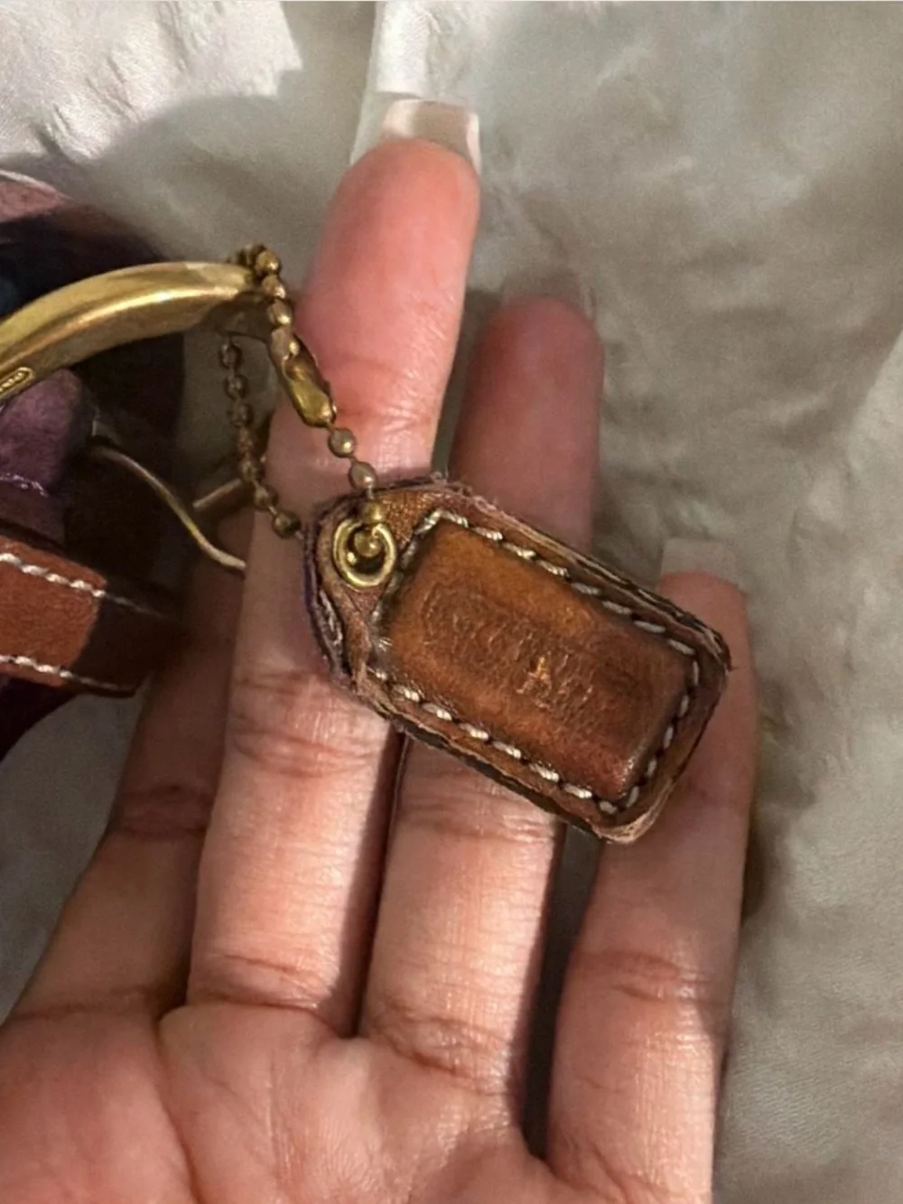 Coach Brown Leather & Burgundy Tweed Shoulder Bag with Gold Hardware
